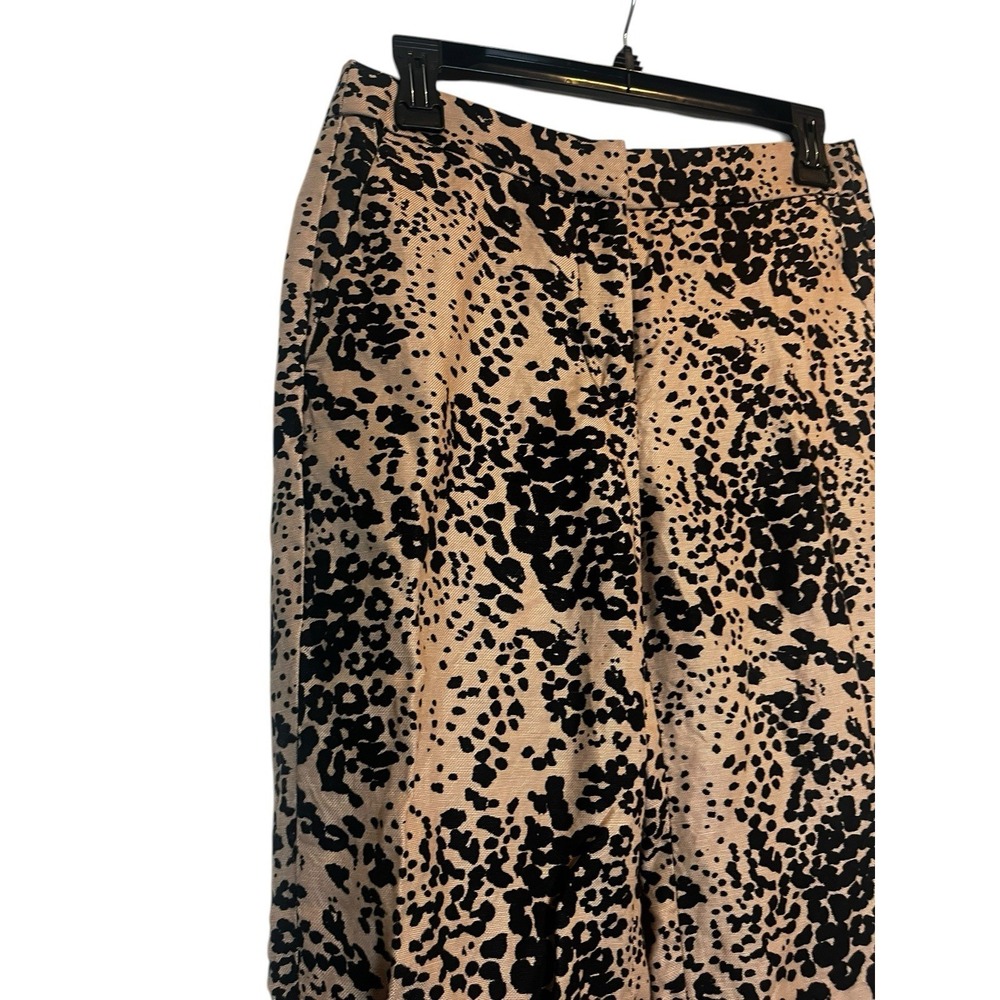 J. Crew Peyton Cropped Linen Pants 4 Leopard Print High Rise Wide Leg AJ322 - Picture 5 of 7